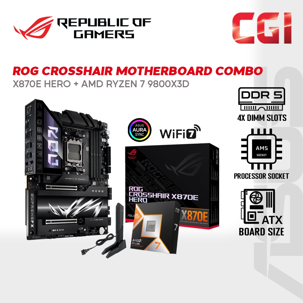 Asus ROG Crosshair X870E Hero AM5 PCIe5.0 DDR5 WiFi7 Polymo Lighting II ...