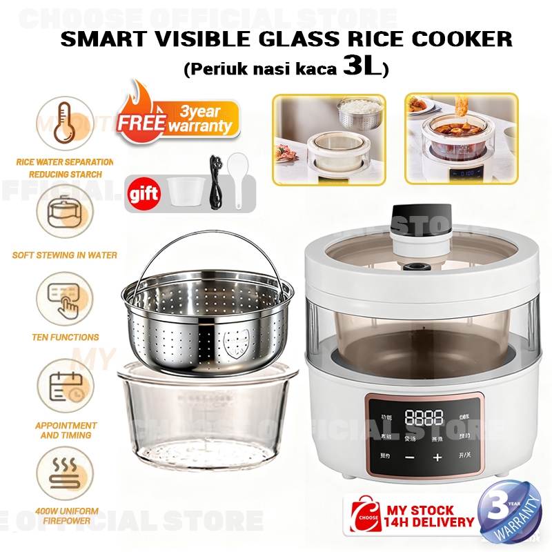 Low Sugar Rice 3L Visual Glass Gallbladder Rice Cooker Nonstick Multi ...