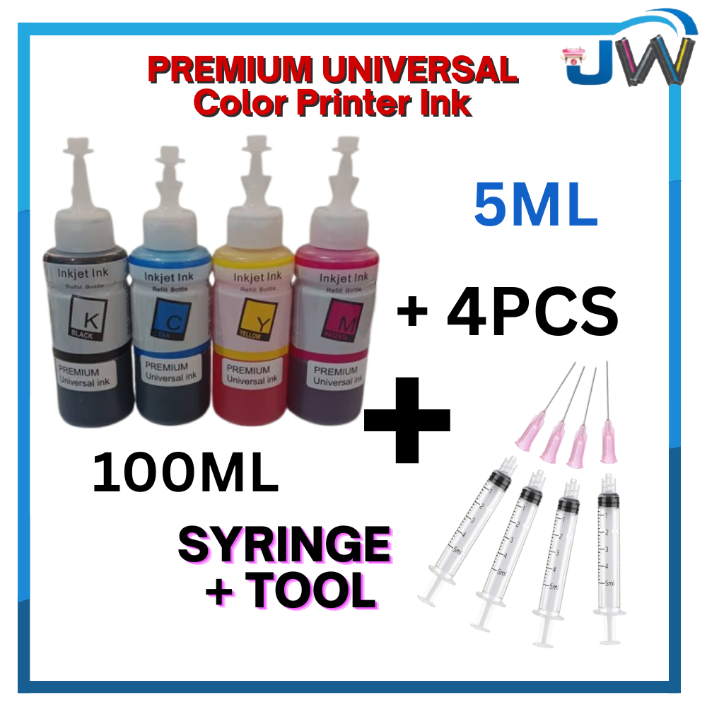 Refill Ink Universal Inkjet Printer 100ml Black Cyan Magenta Yellow HP ...