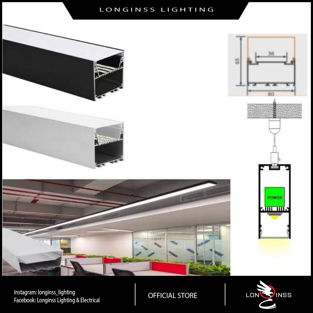 LED Aluminium Pendant Profile Lampu Office Light Casing Colour Silver ...