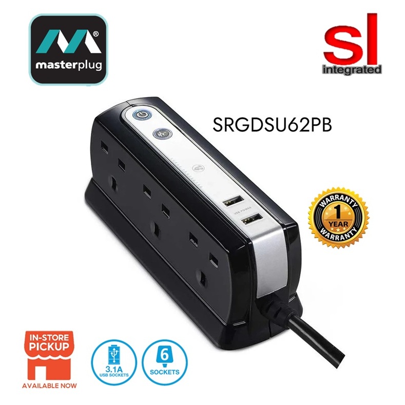 MasterPlug SRGDSU62PB Surge Extension Lead USB Power | Shopee Malaysia