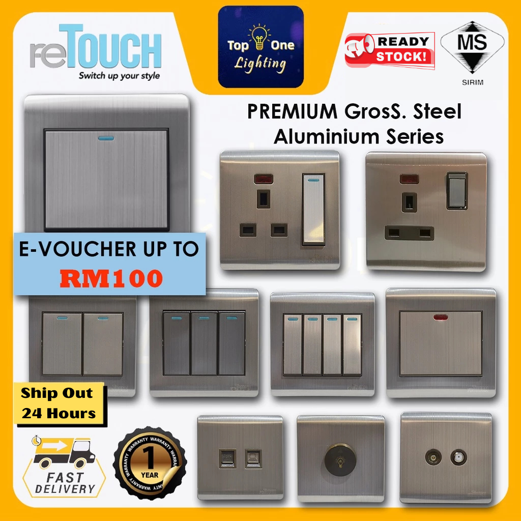 🔥SIRIM🔥 Retouch Premium Gross Steel Electric Wall Switch Socket Modern ...