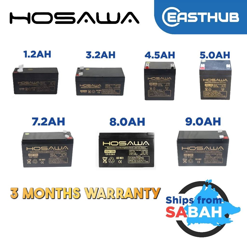 HOSAWA 12V Rechargeable Sealed Lead Acid Battery (1.2Ah / 3.2Ah / 4.5Ah ...