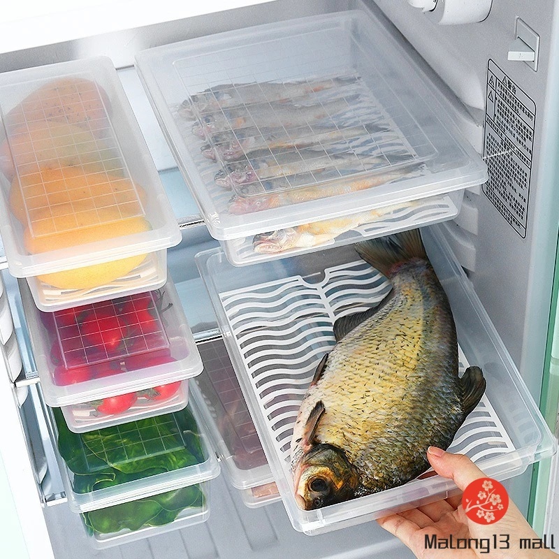 Drainage Freezer Box Fish Meat Storage Container with Water Tray ...