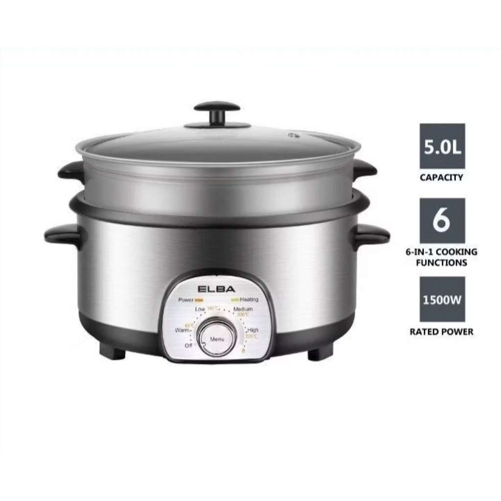 ELBA Multi Cooker Removable Non-stick Pot, Steam Tray Stainless Steel ...