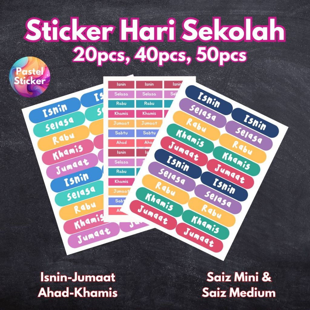 Sticker Hari Saiz Mini Sekolah Tadika Taska - Planner Fail Buku Diari ...