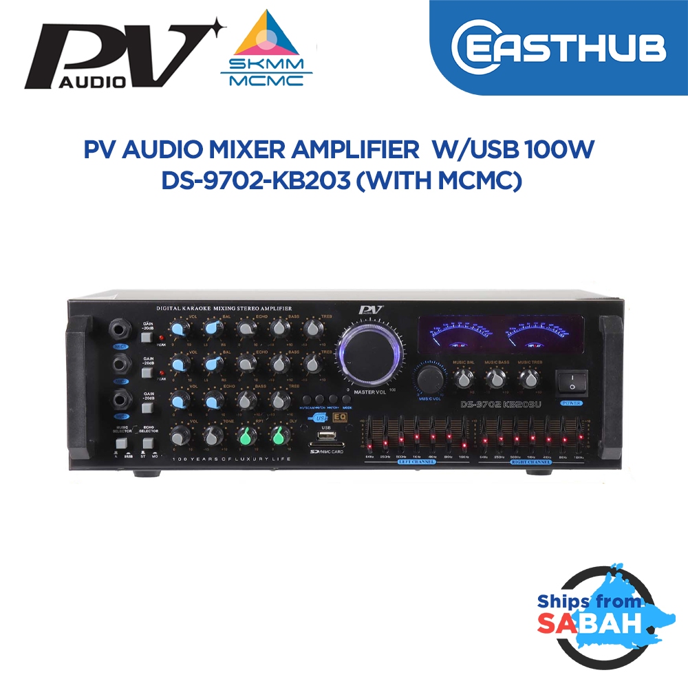 PV AUDIO DS-9702-KB203 100W Mixer Amplifier w/ USB Bluetooth (MCMC ...