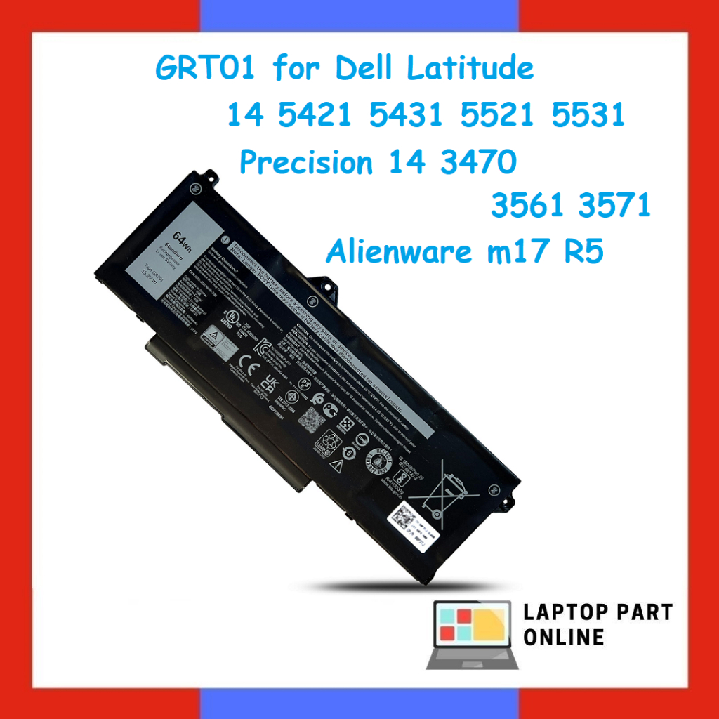 GRT01 Battery for Dell Latitude 14 5421 5431 5521 5531 Precision 14 ...