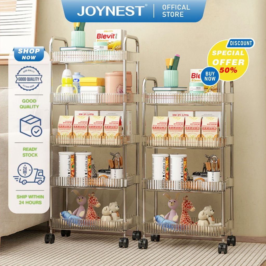 JOYNEST 5 Tier Acrylic Trolley Rack Shelf Storage Rack Kitchen Rack ...