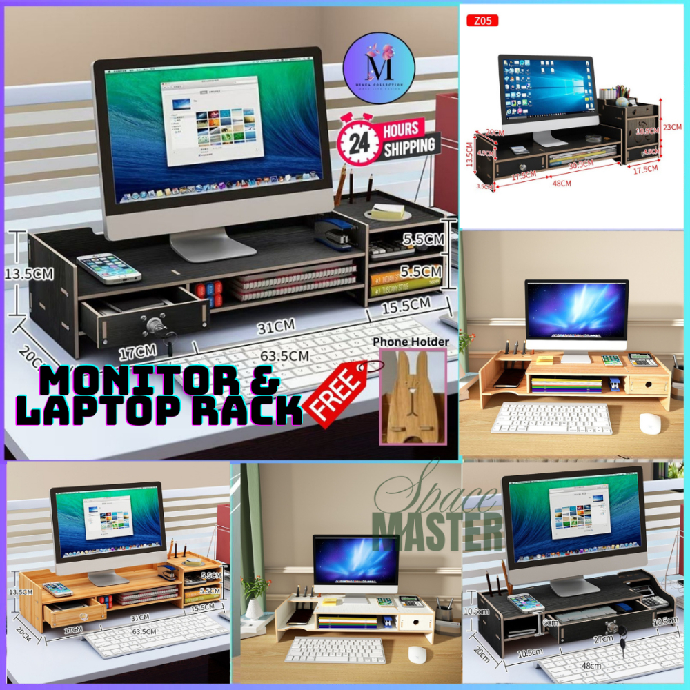 Computer Laptop Monitor Riser Rack Office Desktop Storage w/Drawer ...