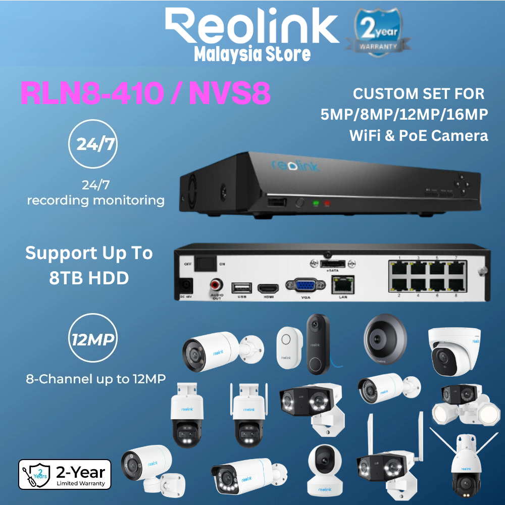 Reolink NVS8/ RLN8-410 Support AI 8ch PoE NVR Camera System Bullet ...