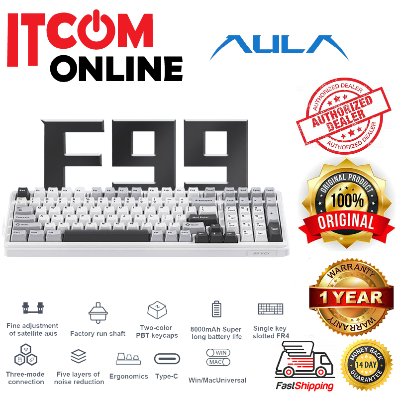 AULA F99 COMIC KEYCAPS GRAYWOODSWITCH V3 TRI-MODE BLUETOOTH WIRELESS ...