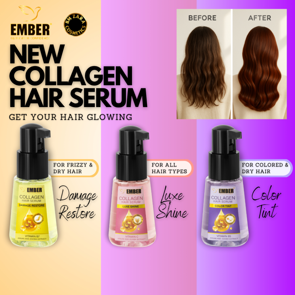 EMBER COLLAGEN HAIR SERUM 65ml/Serum Rambut/Minyak Rambut- For Frizzy ...