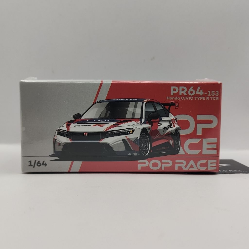 Pop Race 1:64 Honda Civic Type R TCR #153 - Bianco/Rosso - Diecast 2025