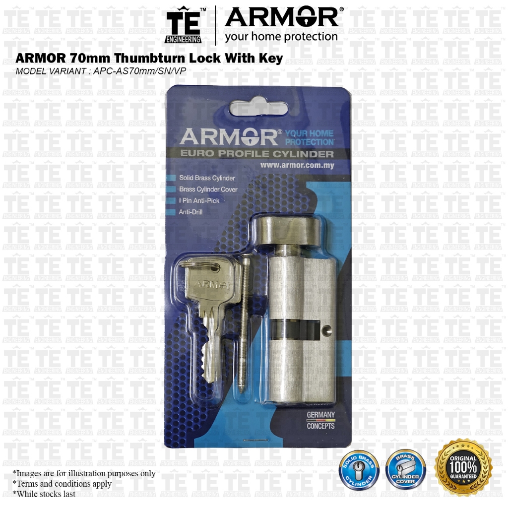 ARMOR 70mm EURO Profile Cylinder Thumbturn Lock With Key APC-AS 70mm SN ...
