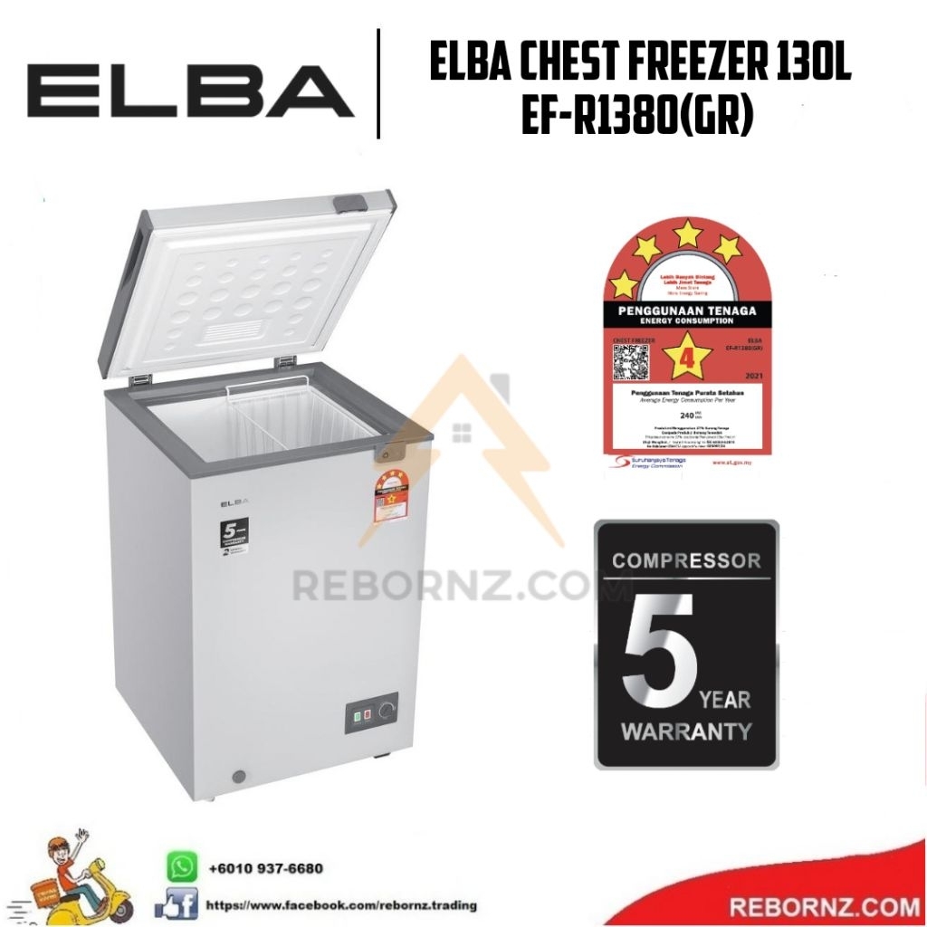 Elba Chest Freezer | Peti Beku 130L EF-R1380(GR) | Shopee Malaysia