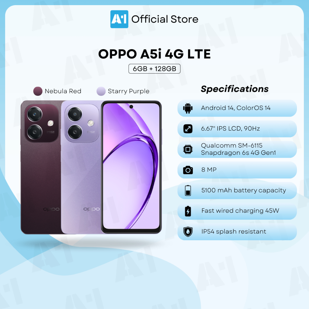 Oppo A5i 4G LTE/CPH2773 (6GB+128GB) Oppo Malaysia Set | Shopee Malaysia