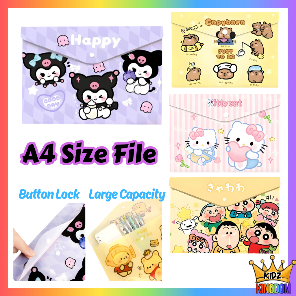 FILE Fail Butang A4 Kuromi Pooh Comel Kanak Hadiah Waterproof Large ...