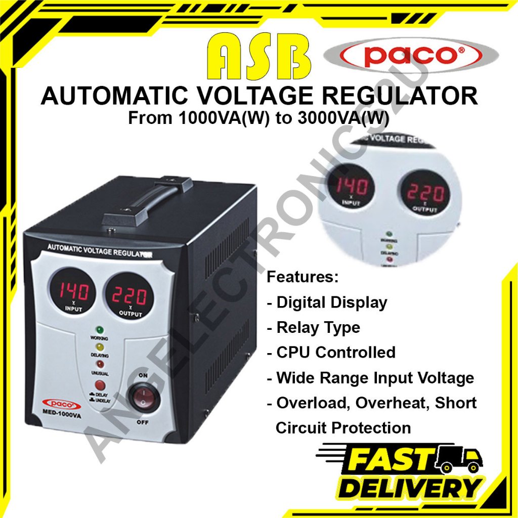 PACO Automatic Voltage Regulator 1000VA 1500VA 2000VA 3000VA – Digital ...