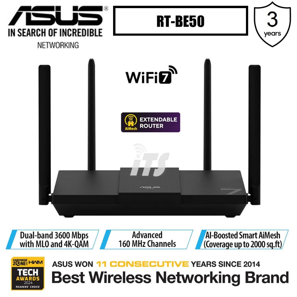ASUS BE3600 Dual-band WiFi 7 (802.11be) Smart AiMesh Extendable Router ...