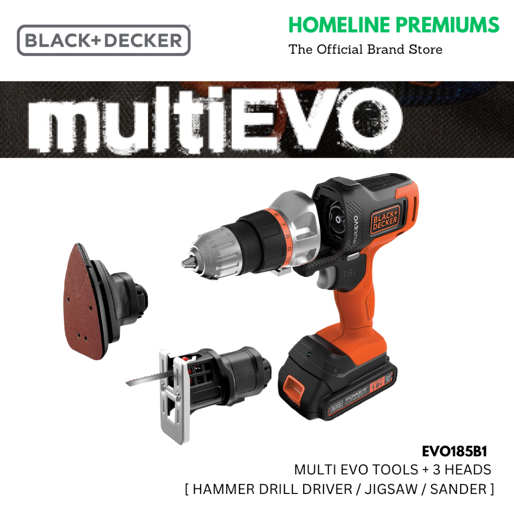 BLACK+DECKER EVO185B1 MULTI EVO TOOLS + 3 HEADS [ HAMMER DRILL DRIVER ...