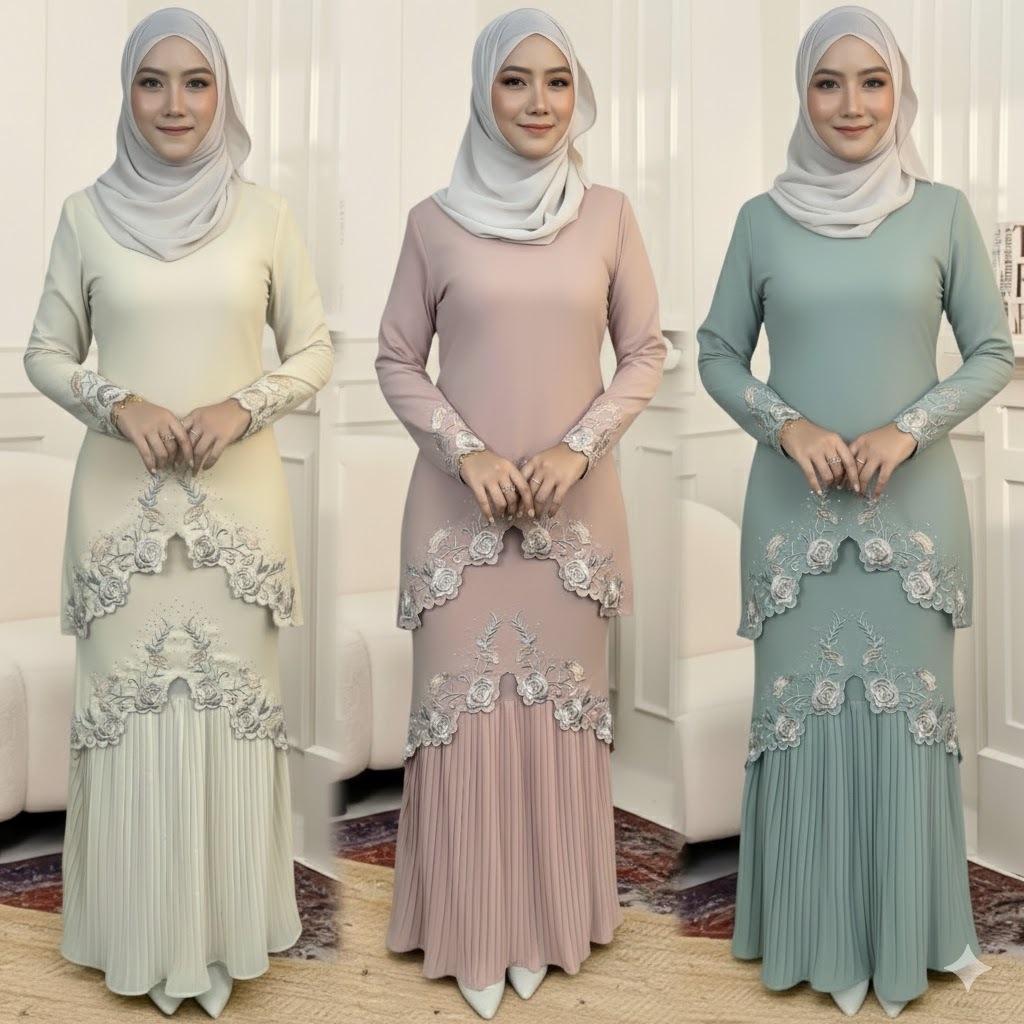 Pickone Fashion Kurung Kebaya Modern Printed Flaral Muslimah Baju Raya ...