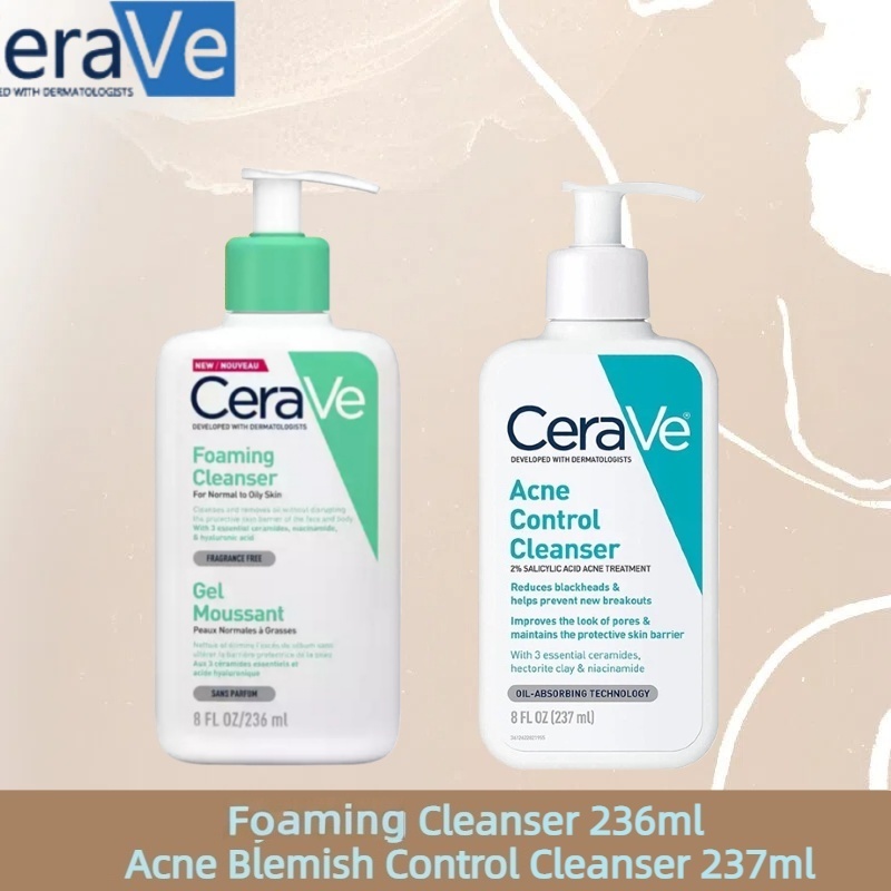 100%Original Cerave Foaming Cleanser 236ml＆Acne Control 2% Salicylic ...