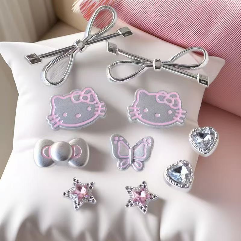 Shoe Charm Jit for Croc Jaring Silver Cat Bow Shoe Charm Set of 10 PVC ...
