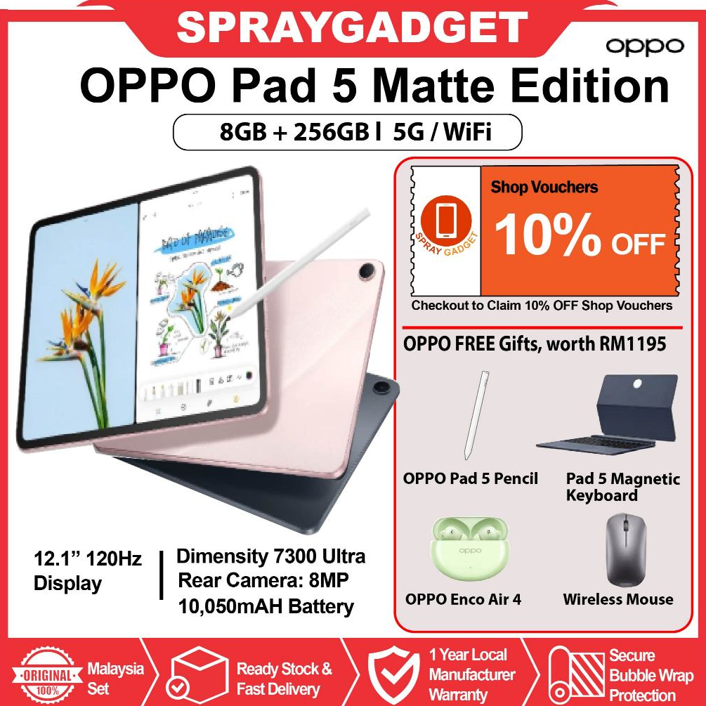 [NEW] OPPO Pad 5 Matte Display Edition Tablet l WiFi l 5G Version (8 ...