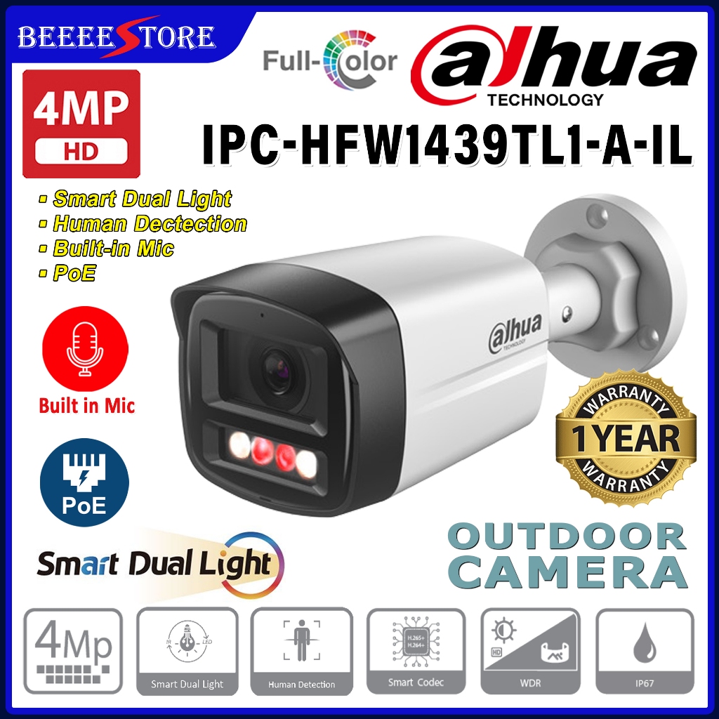 DAHUA IPC-HFW1439TL1-A-IL Network 4MP Fixed Lens 2.8mm H.265+ Built in ...