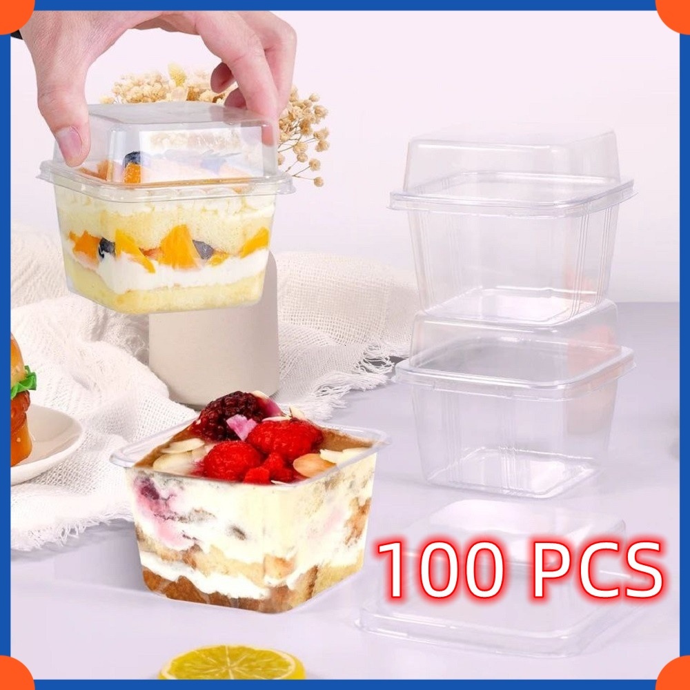 (local spot)100pcs 250ML Transparent Plastic Cup Cake Pudding Box Clear ...