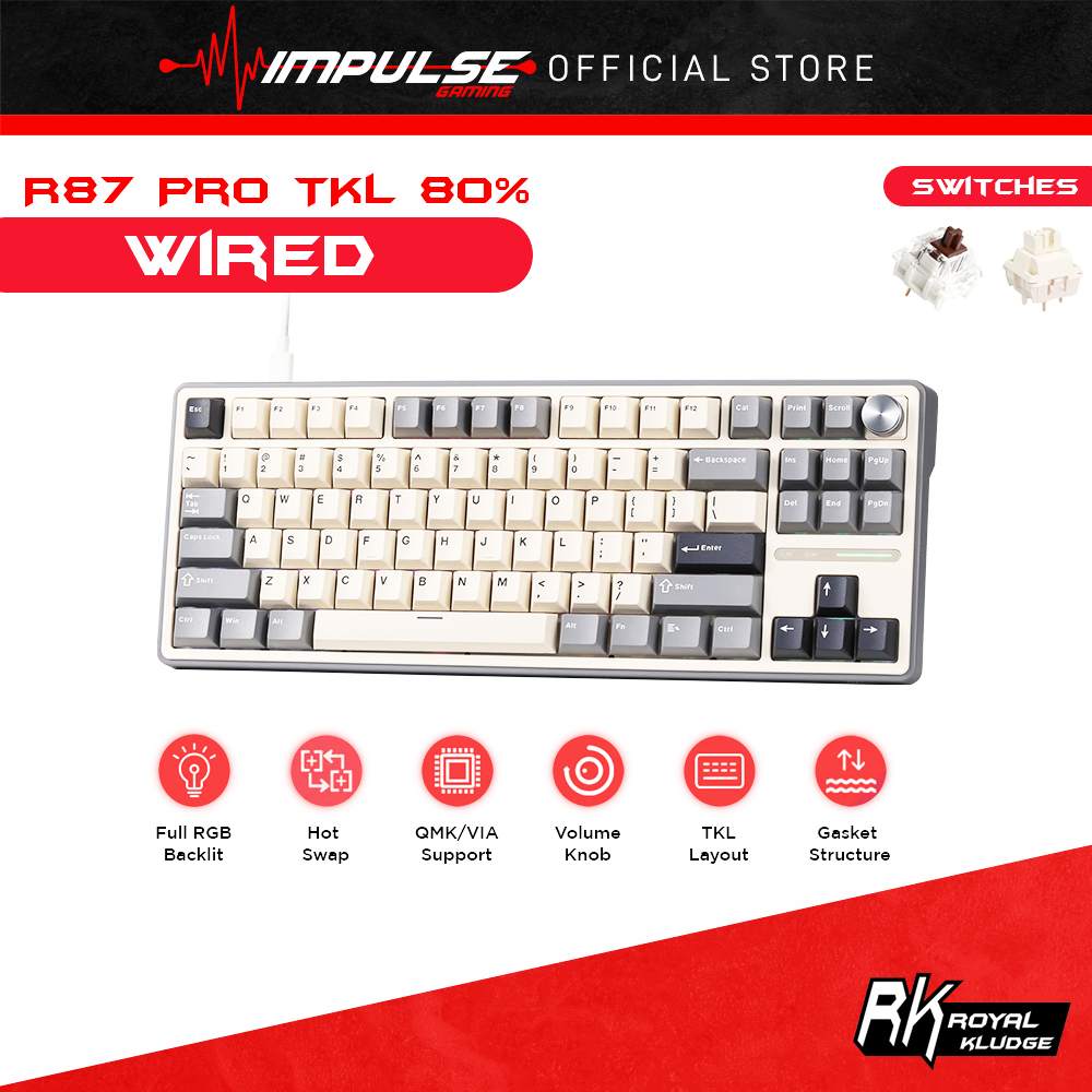 Royal Kludge R87 Pro TKL Wired Gaming Keyboard Half Grey - Brown Switch ...
