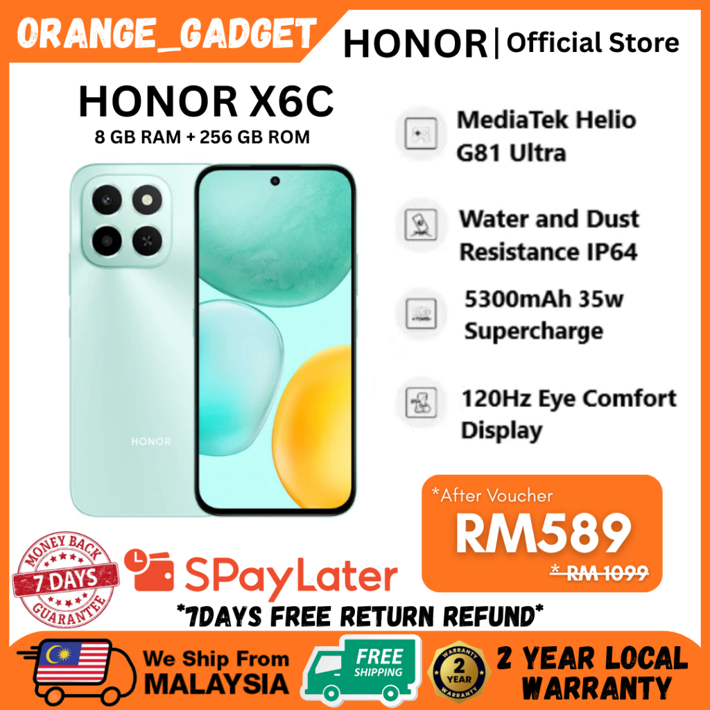 HOT SALE HONOR X6c Android Smartphone [8GB+256GB] 50MP AI Camera | 35W ...