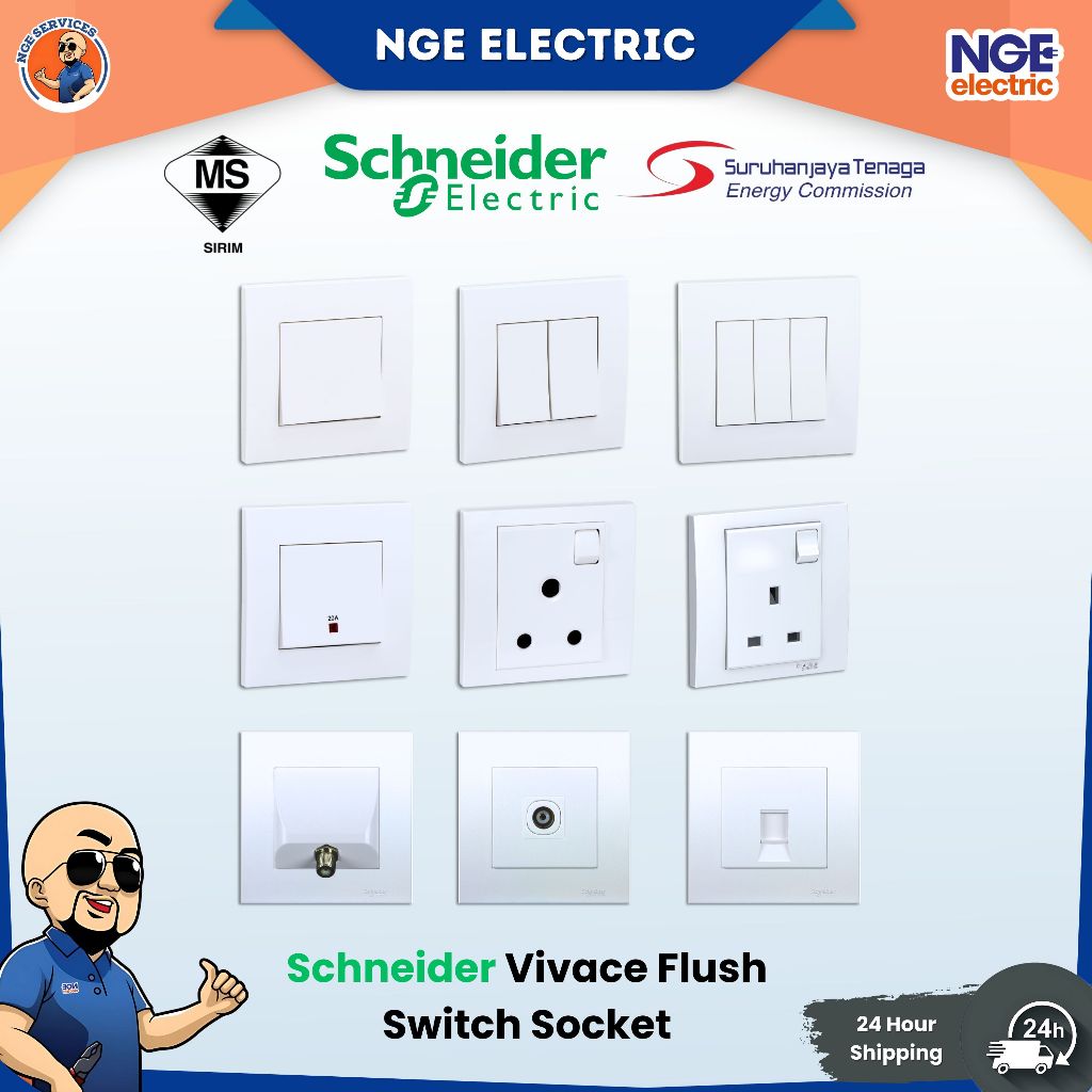 Switch| Schneider Vivace Flush White Switch Socket Suis Soket | SIRIM ...
