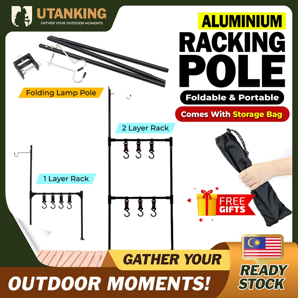 UtanKing™ Aluminum Hanging Rack Camping Lamp Pole Table Storage Lantern ...