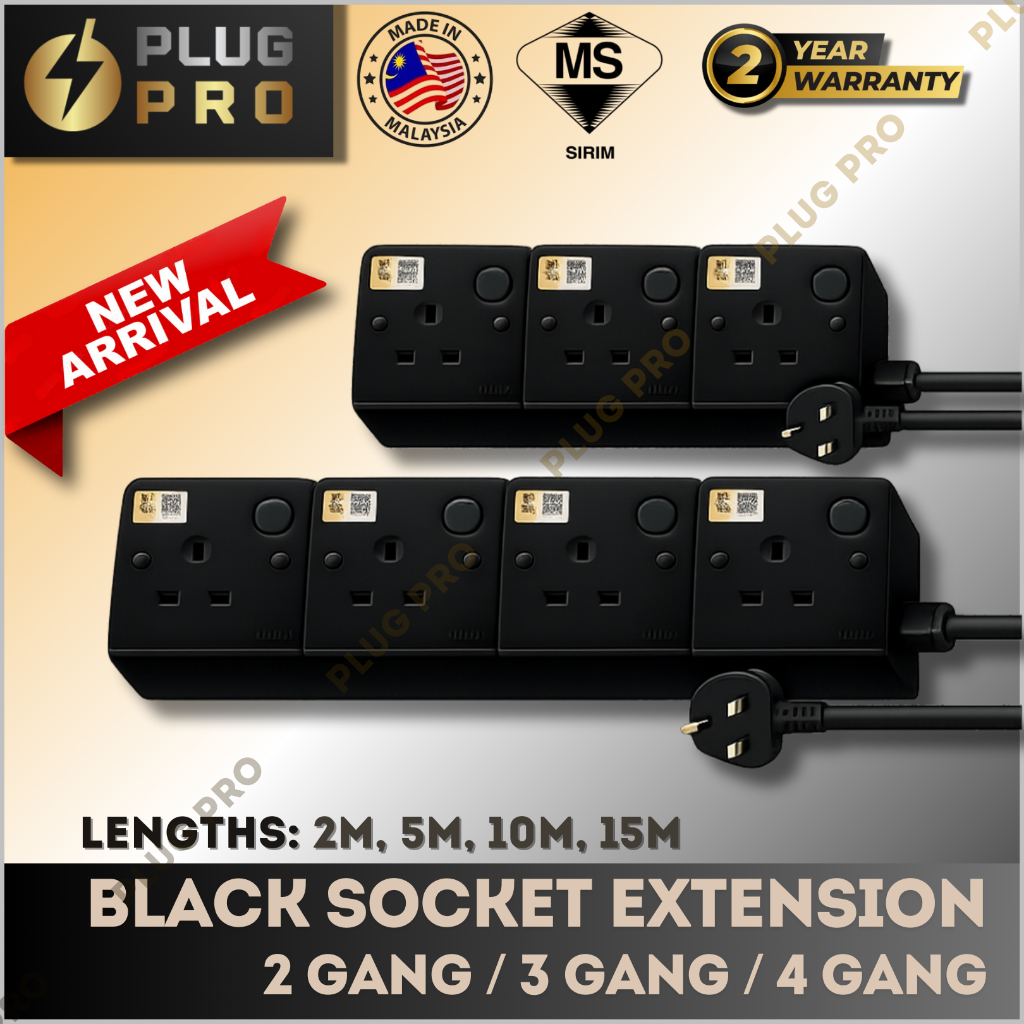 SIRIM Full BLACK Socket Extension Heavy Duty - Extension Wire Trailing ...