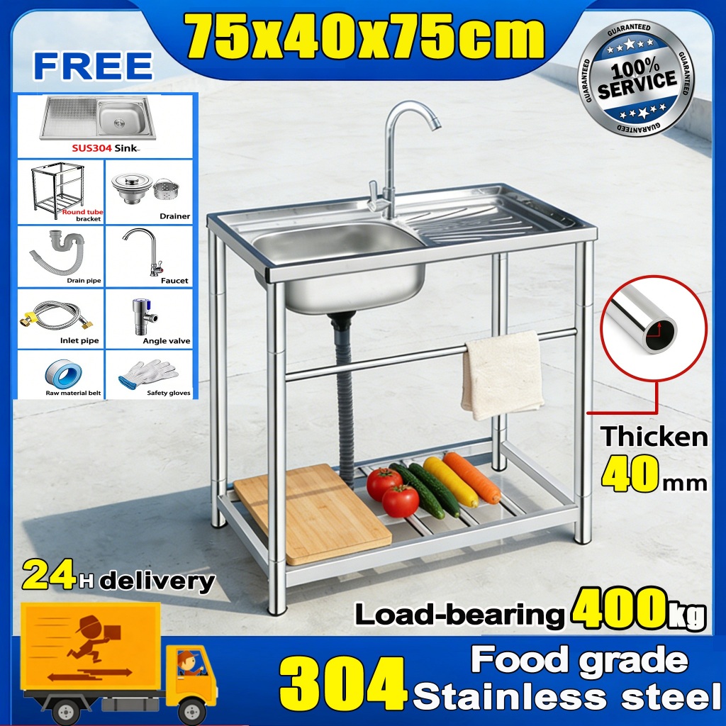 Sinki dapur 75*40*75cm 304 Stainless Steel Kitchen Sink with Bracket ...