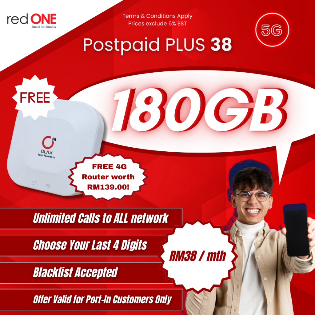 [TERMASUK BULAN PERTAMA][FREE ROUTER]redONE Postpaid Plus38 5G DATA ...
