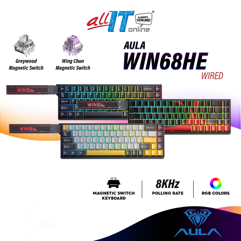 AULA Wired USB Gaming RGB Mechanical Hotswap Keyboard WIN68HE MAX, 8KHz ...