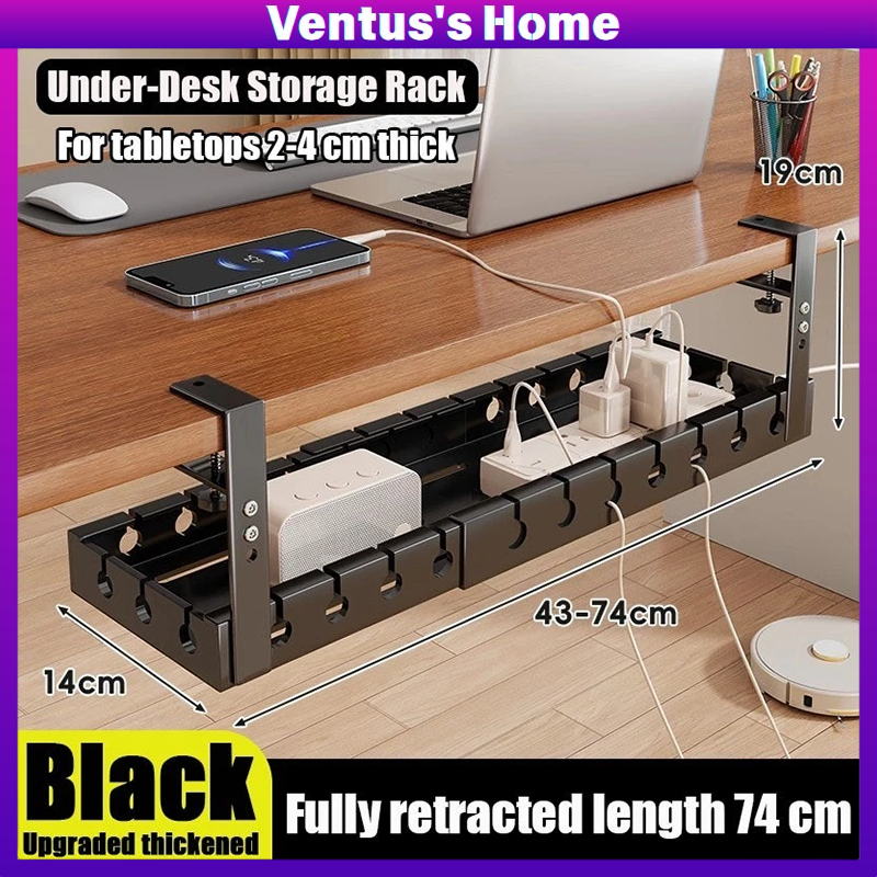43-73CM Extendable Under Desk Cable Management Tray Desk Bottom Socket ...