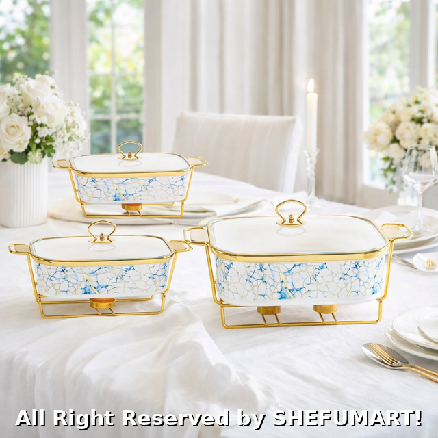 Shefu Luxury Ceramic White with Blue & Gold Trim Buffet Pots Serving ...