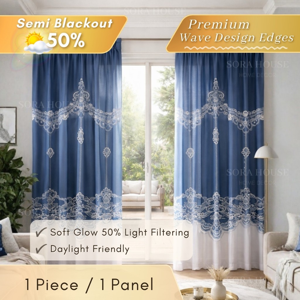 [RCF⚜] SORA Flora Semi Blackout Curtain Langsir Raya Cantik Cangkuk ...