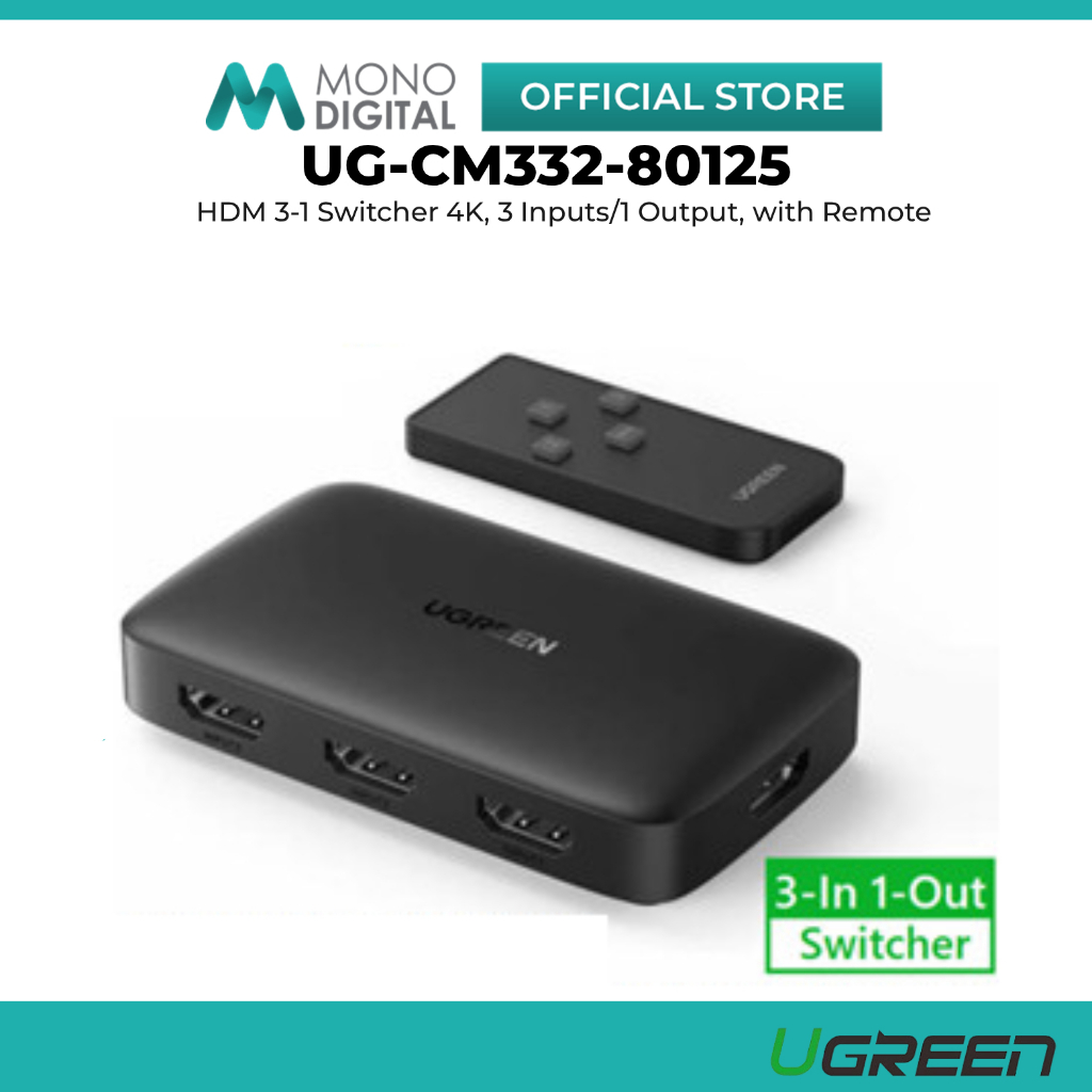 UGREEN CM332 HDMI Switcher 3 In 1 Output With Remote, Support 4K@30HZ ...