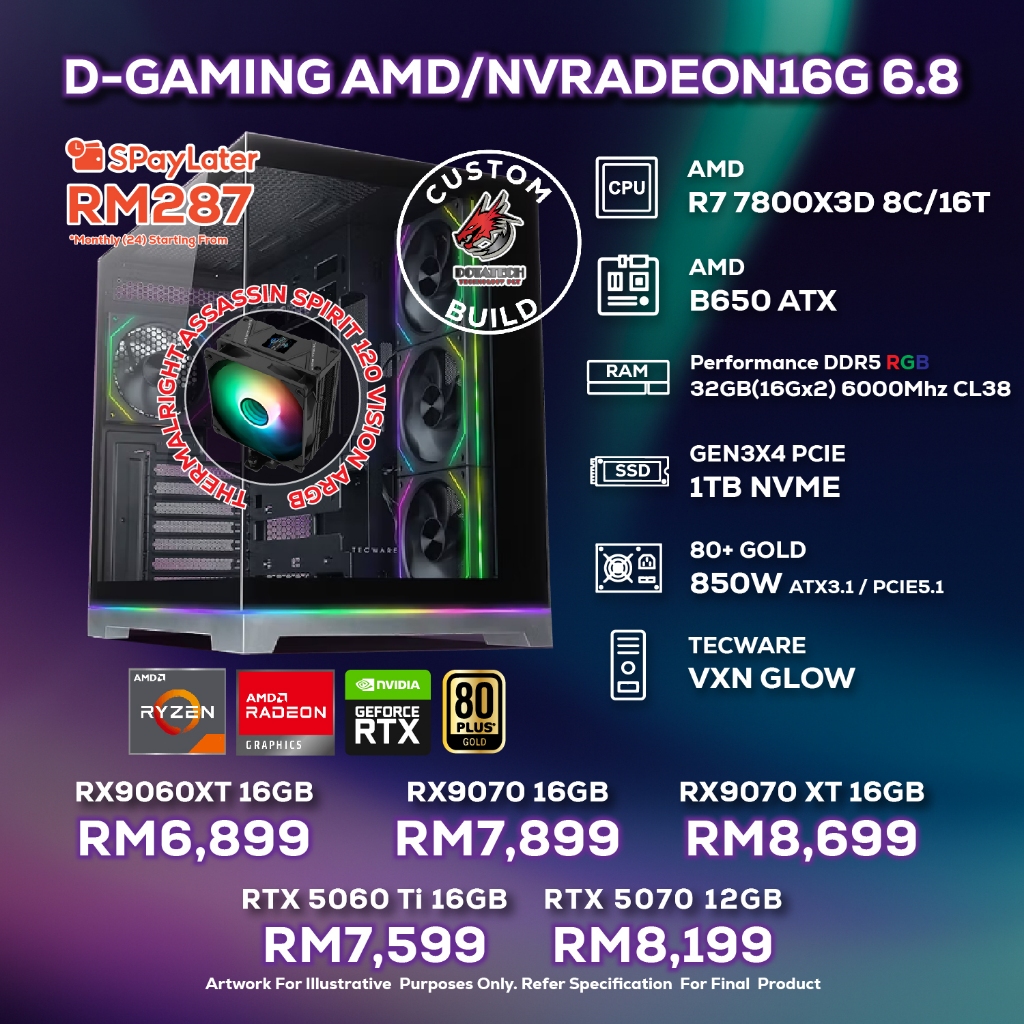 DOTATECH D-GAMING AMD/NVRADEON16G 6.8 - CUSTOM PC GAMING PACKAGE - AMD ...