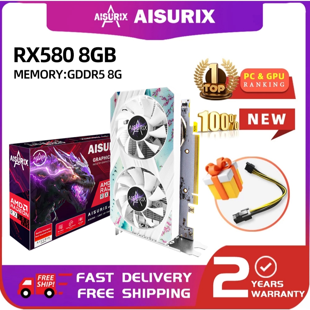 AISURIX NEW RX580 8GB Graphics Card GPU AMD Computer For Gaming Working ...