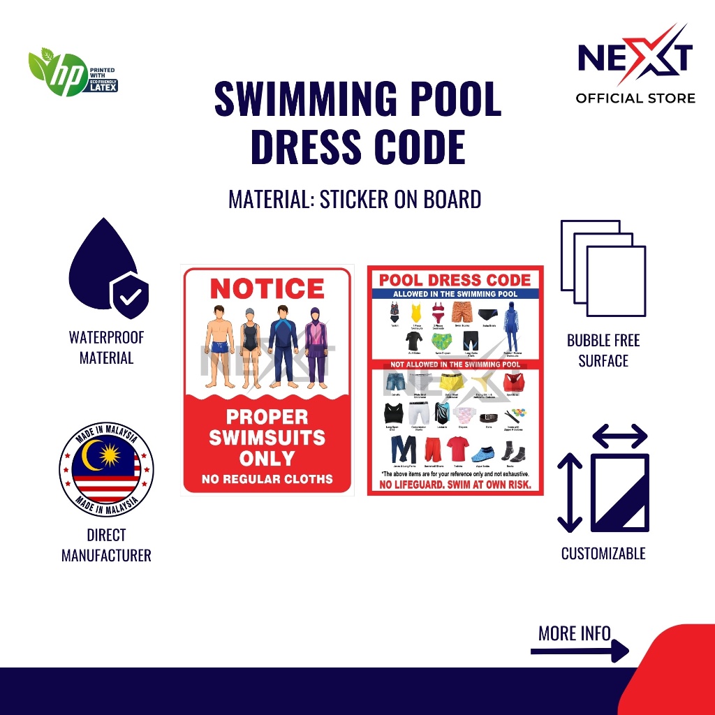 Swimming Pool Dress Code Sign | Proper Swimming Pool Attire Sign ...