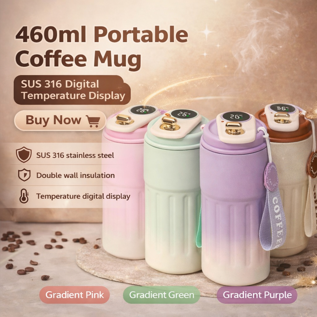 460ML Smart Coffee Mug LED Temperature Display Stainless Steel Thermos ...