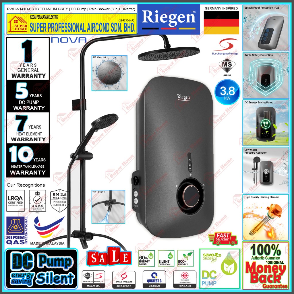 Riegen Instant Water Heater DC Pump / Non Pump Water Heater *Made in ...