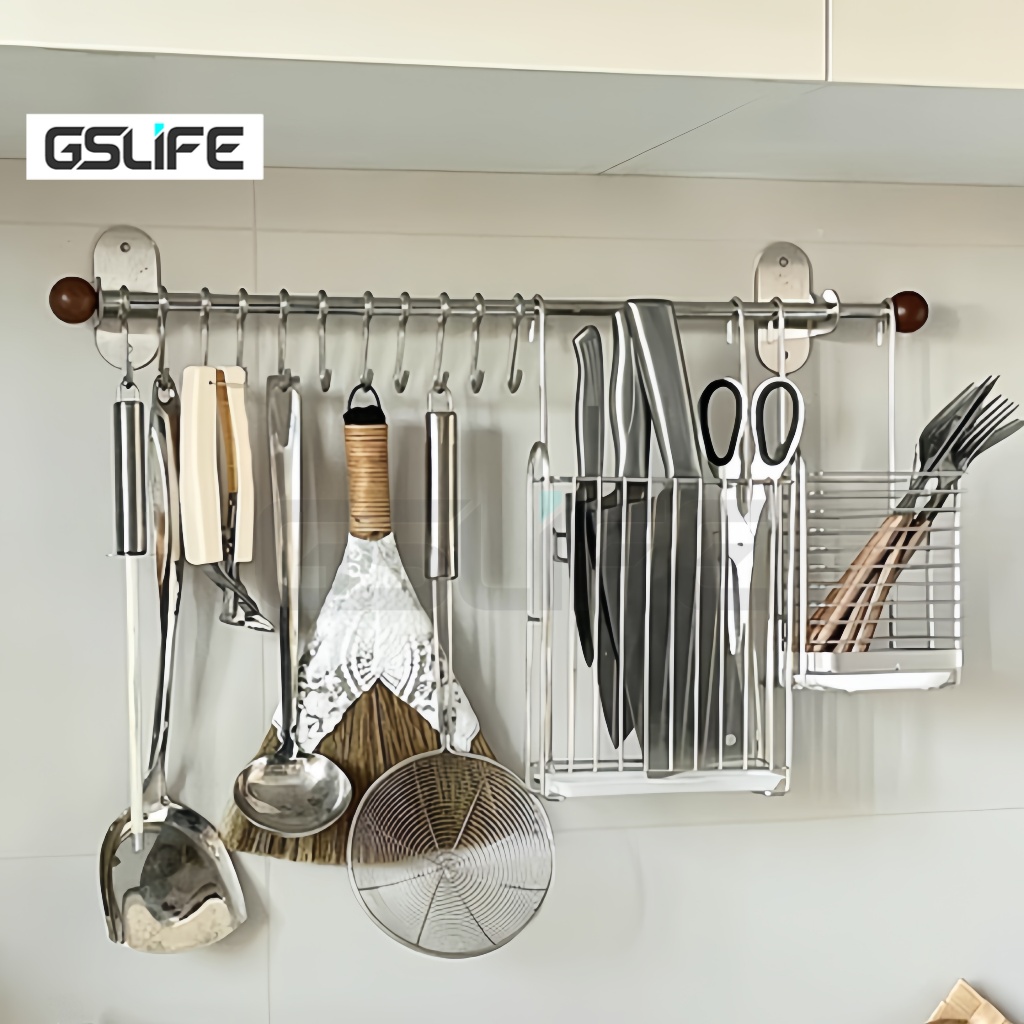 GSlife 【No-Drill】Wall-Mounted 304 Stainless Steel Kitchen Shelf Hanging ...