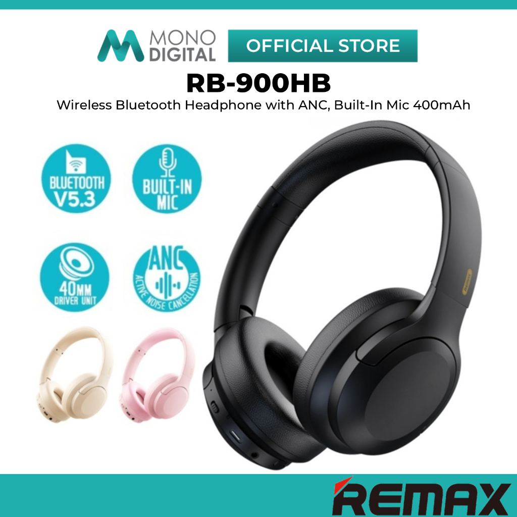 REMAX RB-900HB WIRELESS BLUETOOTH HEADPHONE WITH ANC, BUILT-IN MIC ...